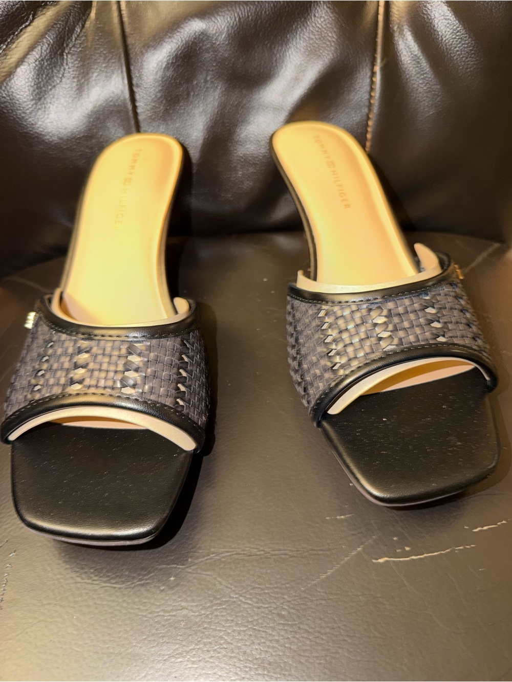 Tommy Hilfiger Black Woven Slide Heels